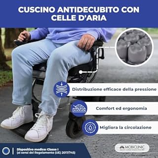 Mobiclinic®, Cuscino D'aria, Antidecubito e Antidecubito, Ideale per Sedie a Rotelle, 40x40x6 cm, Rivestimento Traspirante e Lavabile, Include Pompa e Kit di Riparazione, Q-AIR