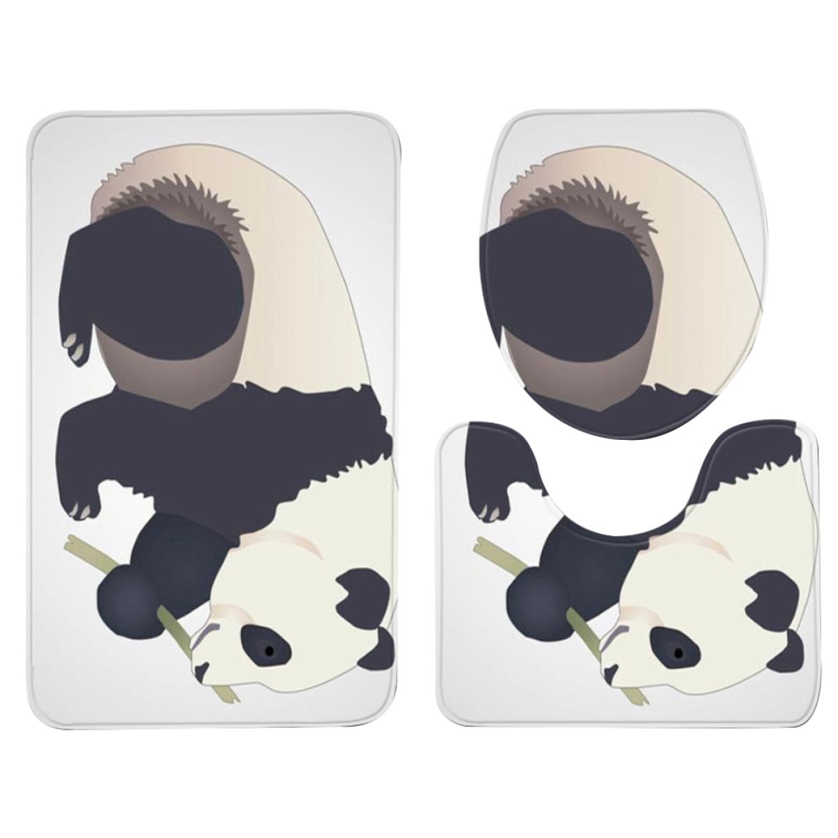 Juego de 3 alfombrillas de baño de panda de poliéster absorbente y tapa de inodoro