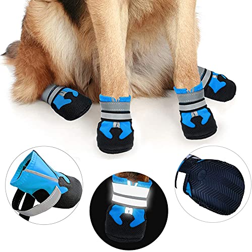 Leeko Hundeschuhe, 4 Stück wasserdichte Schneeschuhe pfotenschutz mit Anti-Rutsch Sohle, reflektierendem Riemen, Klettverschluss, Hundeschnee Stiefel für Kleine Mittlere Große Hunde, M