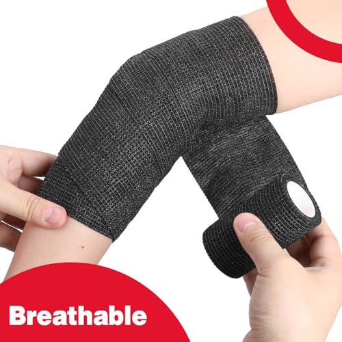 Image of AZEN 12 Pack Black Self Adhesive Bandage Wrap, 3 inch X 5 Yards Elastic Cohesive Bandage Wrap, Vet Wrap, Ankle Tape, Tattoo Grip Tape Wrap