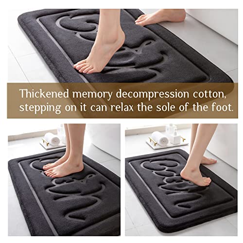 Memory Foam Gray Bath Mat Velvet Bathroom Rug Carpet Non Slip Bath Rugs 16"X24" Absorbent Soft Fleece Bath Rug Machine Wash For Bathroom,Bedroom, Living Room (16"*24", W-Black) #TOP4