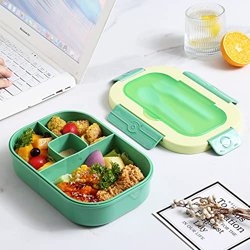 Mr.dakai Bento Lunch Box For Kids Go To School, Adults Work, Bpa-Free 4 Compartment Lunch Box Containers With Utensil Set, Leak-Proof Salad Snack Boxes, Microwave And Food-Safe Materials, Green #TOP6