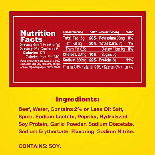 Hebrew National Bun Length Beef Franks Hot Dogs 6 Ct, 12 Oz #TOP5