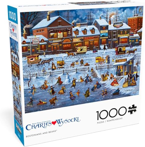 Buffalo Games - Charles Wysocki Bostonians and Beans - Puzzle de 1000 piezas | Arte de Charles Wysocki, acabado foil, tamaño 26.75 x 19.75 in, incluye póster, cartón reciclado, caja para exhibición miniatura 1