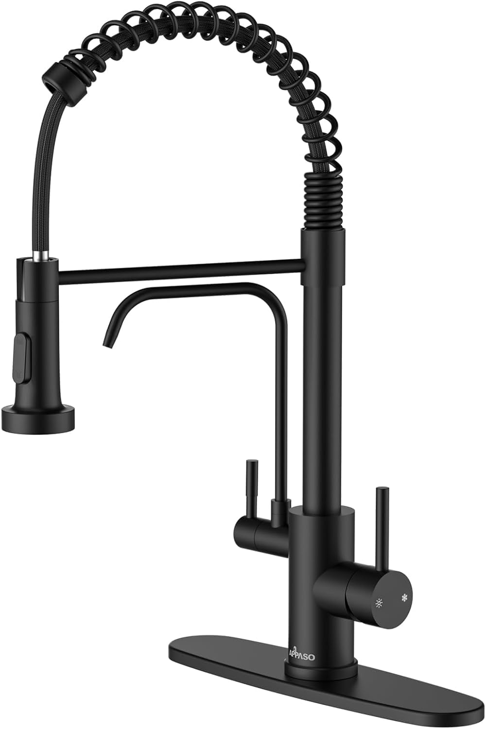 APPASO Black Kitchen Faucet with Drinking Water Faucet, 3 in 1 Pull Down Faucet with Purfied Water Faucet, Single-Handle High Arc Kitchen Water Filter Faucet, Matte Black (Without Filtration Device) with drinking water Matte Black