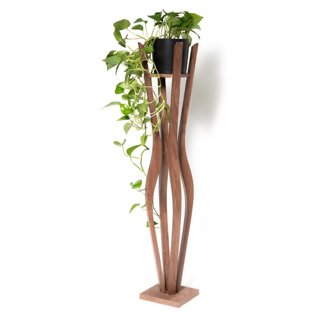 EWART WOODS Tall Plant Stand Walnut, Wooden Floor Flower Holder Indoor
