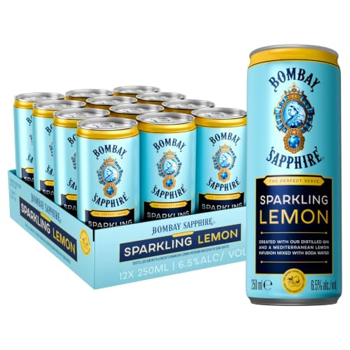 Bombay Sapphire Sparkling Lemon, Cocktail Pronto da Bere, 6.5% Vol, 12 Lattine da 25 ml, Gusto Fresco e Fruttato