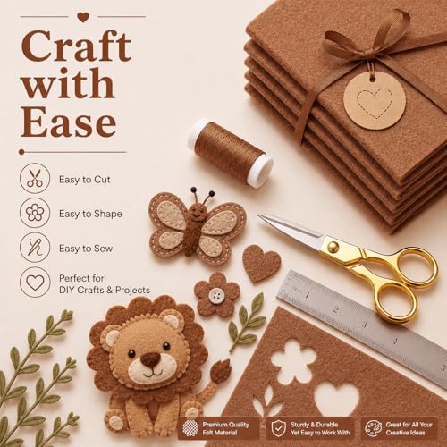 Image of Camel Brown Large Felt Fabric 36 inch x 36 inch (1 Square Yard), 1mm Stiff Felt Sheet, Nonwoven Fabric for Crafts, DIY Projects, Art, Sewing, Lining & Decorations