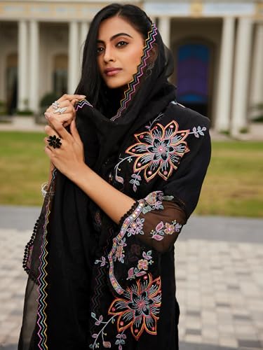 Image of INDO ERA Women's Silk Blend Embroidered Straight Kurta Pant with Dupatta (Ieout6967)