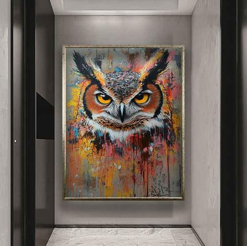 Impression hibou graffiti sur toile XXL sans cadre, style animalier