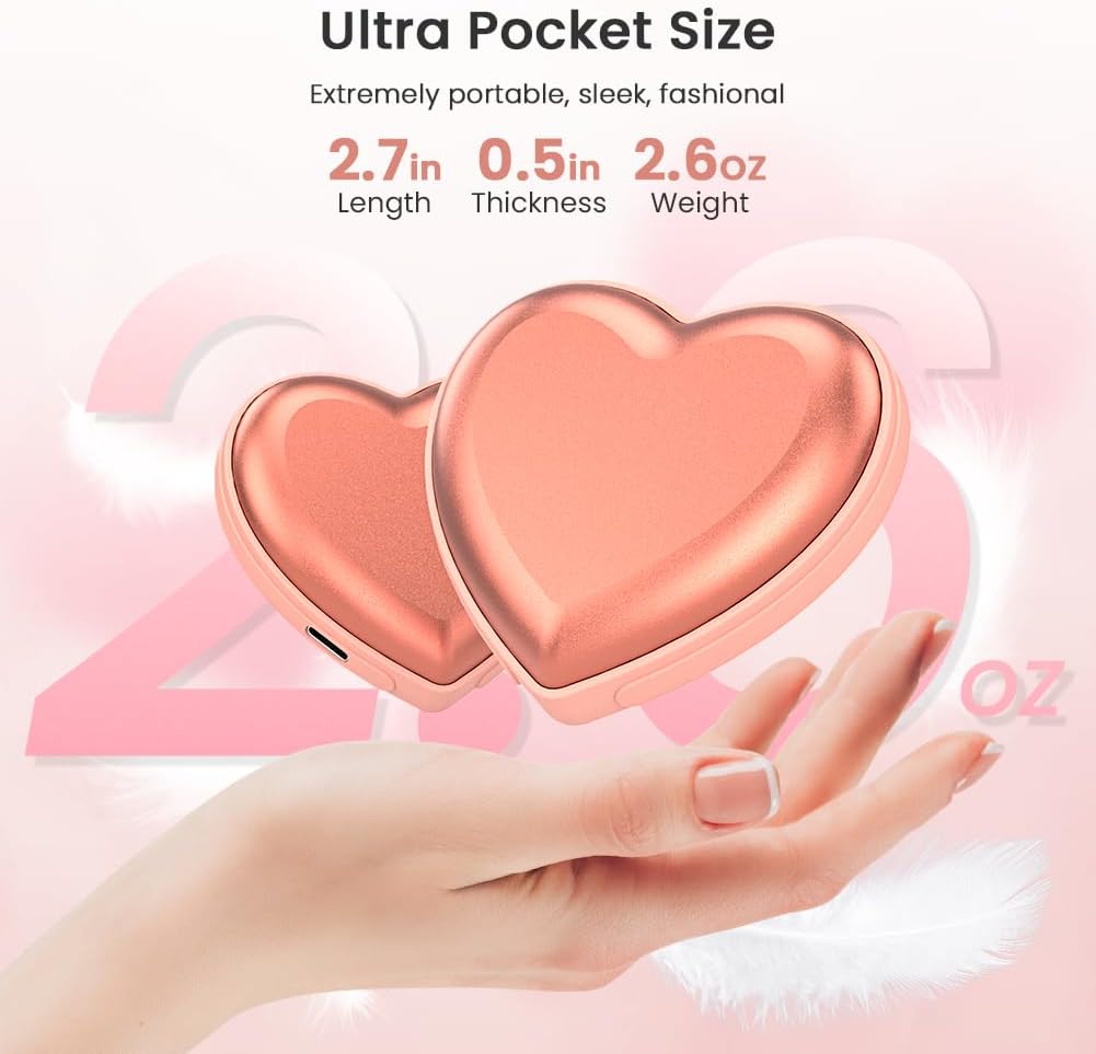 Hand Warmers Rechargeable - 2PCS Cute Heart-Shaped 5200mAh Electric Hand Warme