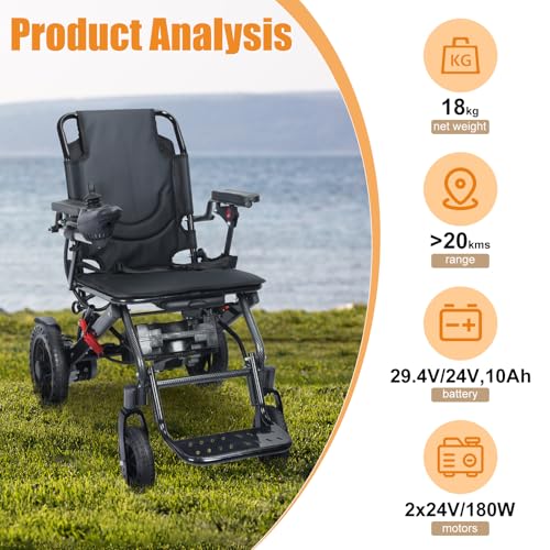 Silla de ruedas eléctrica plegable, ultraligera de 22 kg, rango de viaje de 12 millas, motor de 500 W, silla de ruedas eléctrica todo terreno con neumáticos antiinclinación