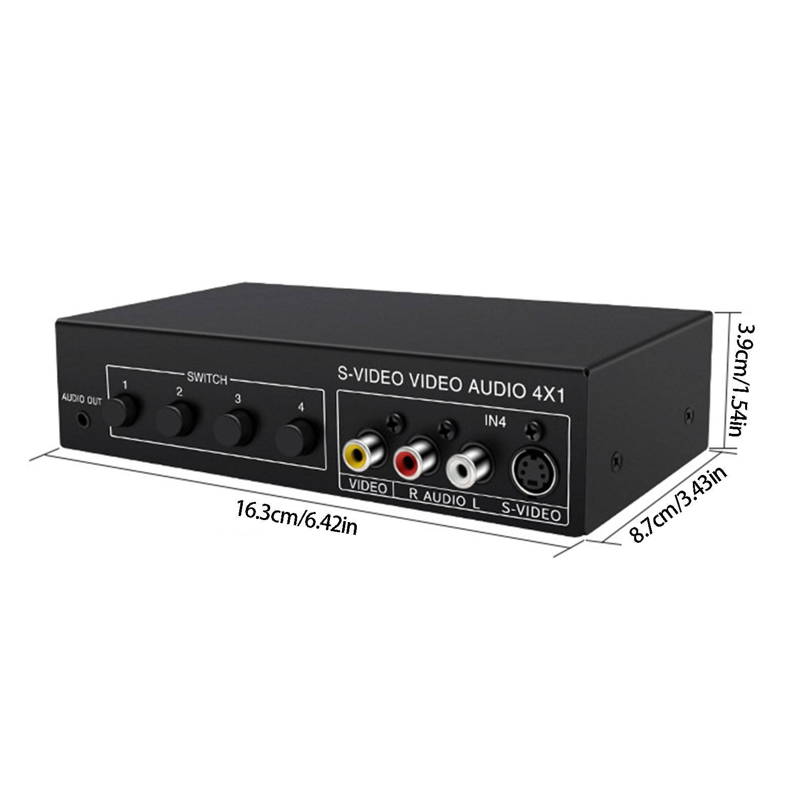 Commutateur S-Vidéo 4x1 avec sortie sonore de 3,5 mm Boîtier métallique Commutateur de remplacement 4 en 1 Out 720P Home Cinéma Changement