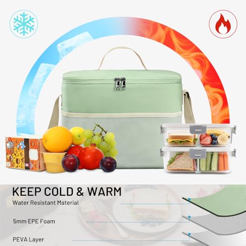 MIER Insulated Lunch Box for Men Women Portable Lunch Bags with Shoulder Strap Leakproof Cooler Bag for Work Travel Picnic, Aqua