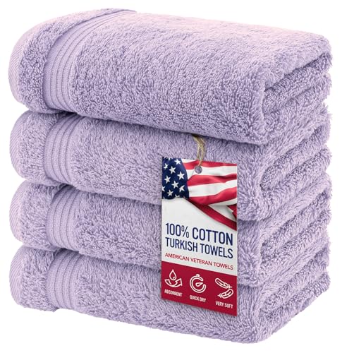 American Veteran Towel Hand Towels for Bathroom Set of 4 100% Cotton Turkish Hand Towel Sets Soft Hand Face Towels Lilac Hand Towels