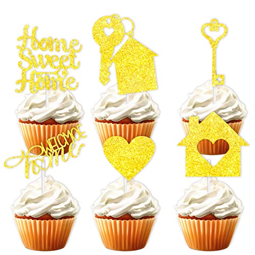 18Pcs Gold Glitter Home Sweet Home Dessert Cupcake Topper Cheer To Housewarming Theme Decor Wedding New House Welcome Party Decorations #TOP27