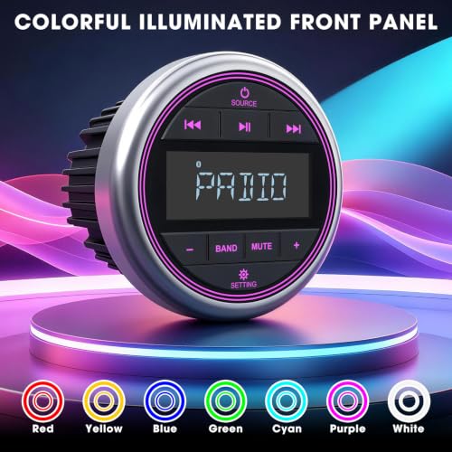 Image of Marine Bluetooth Stereo Radio Receiver: Marine Digital Multimedia Player | 2.8 Inch LCD Display AM FM USB AUX-In Preset EQ Subwoofer 200W RCA Output for Boat Golf Cart ATV UTV Yacht