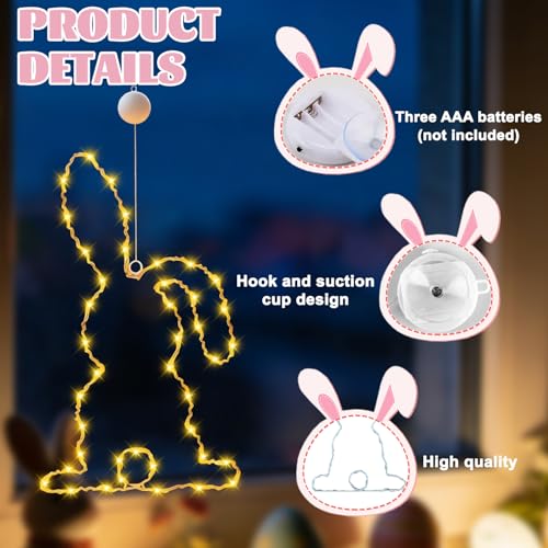 2PCS Osterdeko LED Fenster Licht, Osterdeko LED Hase Fens-terdeko mit Timer & Saugnapf, Osterhase Fensterlichter, Osterde-ko Fen-ster Licht, Oster-deko Fenste-rbeleuchtung, für Innen Außen Deko