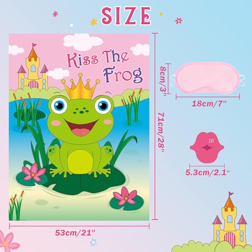 Image of WERNNSAI Valentines Party Game - Pin The Kiss On The Frog Valentines Day Party Games Valentine Frog Pin Game for Classroom Family School Activities 21'' x 28 inch Poster with 24 PCS Stickers