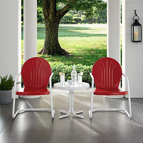 Crosley Furniture Ko10004Re Griffith 3-Piece Retro Metal Outdoor Seating Set With Table And 2 Chairs, Red #TOP5