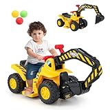 【Super facile à utiliser】Les enfants peuvent contrôler manuellement le pelleteuse avec le volant et la pédale.2 poignées de fonctionnement permet aux enfants d'ajuster le bras de 18 cm à 25 cm et le godet à 110°.