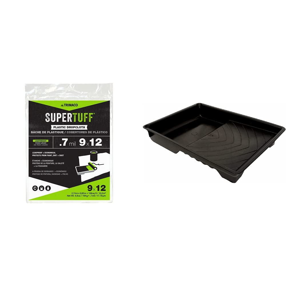 Trimaco SuperTuff Plastic Drop Cloth (9' x 12') and Linzer 1-Quart Plastic Paint Tray
