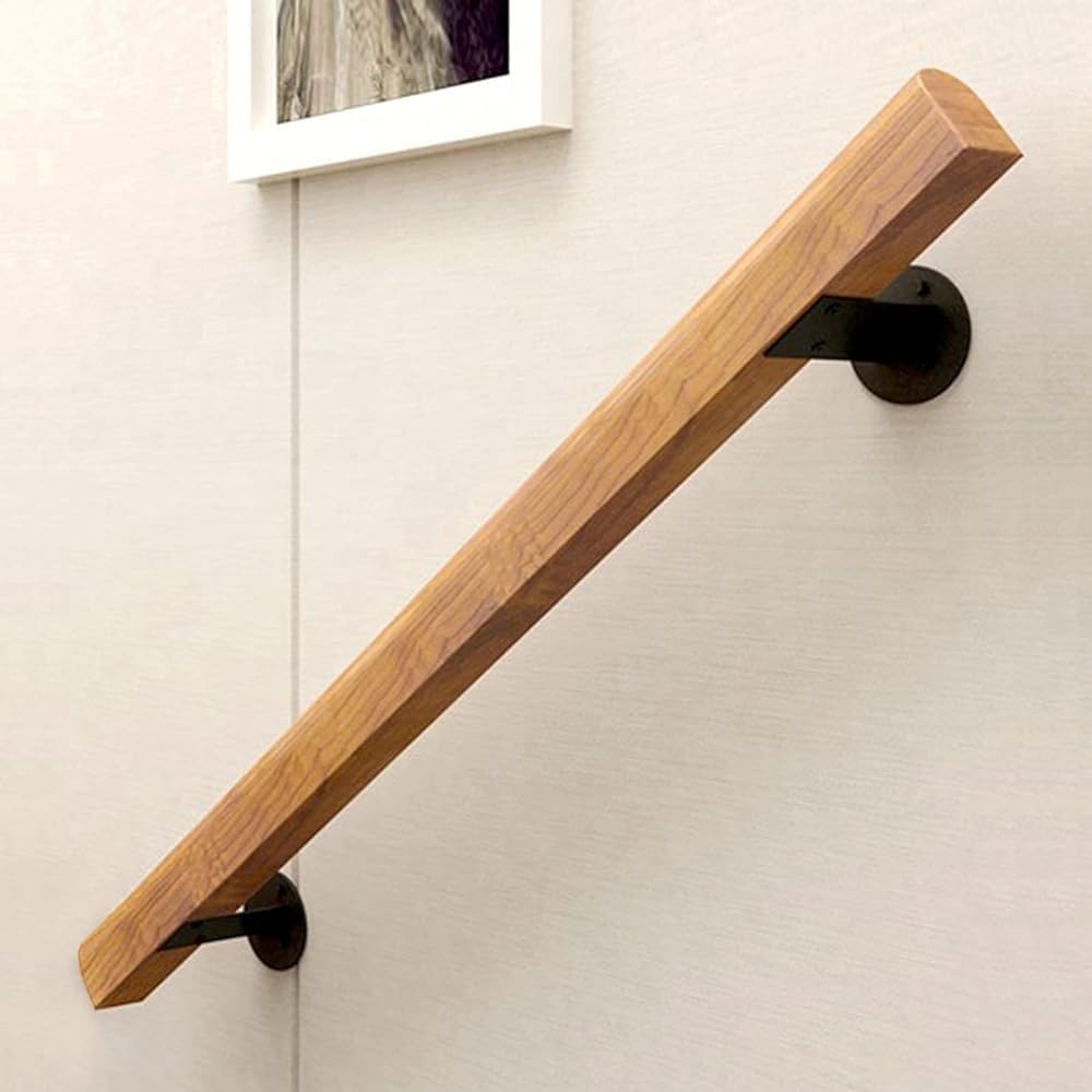 Stair Railing Stair Handrails Wooden Indoor Wall-Mounted Stair Handrail Safety Railings for The Elderly and Children with Brackets(150cm)