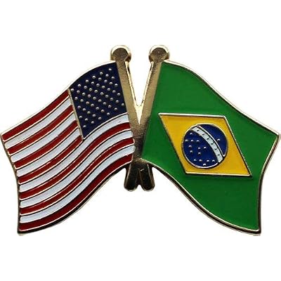 USA and Brazil Flag Die-struck Metal Friendship Lapel Pin with Butterfly Clasp Closure