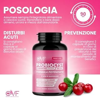 OVF Probiocyst D Mannosio Puro 2000 Mg 120cps Integratori Cistite Donna con D-Mannosio e Mirtillo Rosso Vie Urinarie, Acido Ialuronico, Probiotici e Inulina