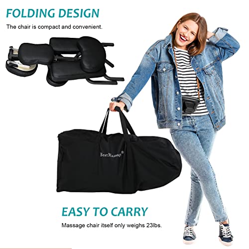 Pazidom Portable Massage Chair Tattoo Chair 4 Inch Thick Sponge Height Adjustable Massage Chair Light Weight Therapy Chair Foldable Spa Chair W/Face Cradle Carrying Bag, Load Capacity 250Lbs, Black #TOP3