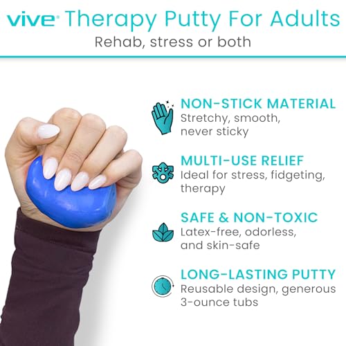 Vive Therapy Putty For Adults, For Hand Therapy (2 Pack) - Occupational Sensory Stress Relief Tools - for Physical Exercise, Finger Pain, Grip Strength, Rehab, Arthritis, Forearms, Fidgeting, Motor Skills - Image 3