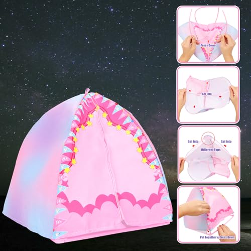 BARWA 35 Pcs Travel Camping Tent Set Include Doll Tent Casual Dress, Outfits, Campfire with Light, Telescope, Backpack, Placemat, Chair, Toy Dog Camping Playset for 11.5 Inch Girl Dolls for Kid - Thumbnail 3