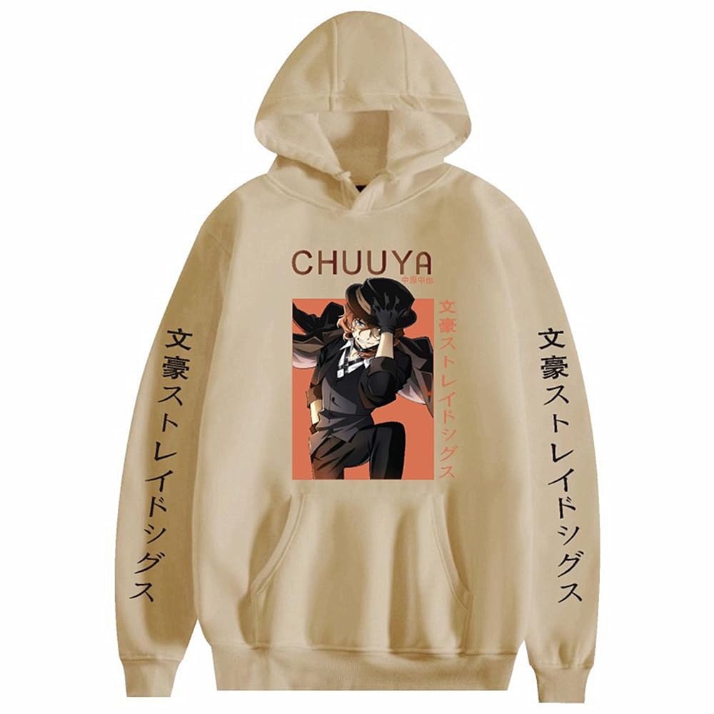 Charous Unisex Khaki Anime Bungo Stray Dogs Cosplay Nakahara Chuuya Thickened Warm Cartoon Print Hoodie Sweatshirt Used For Manga Fans