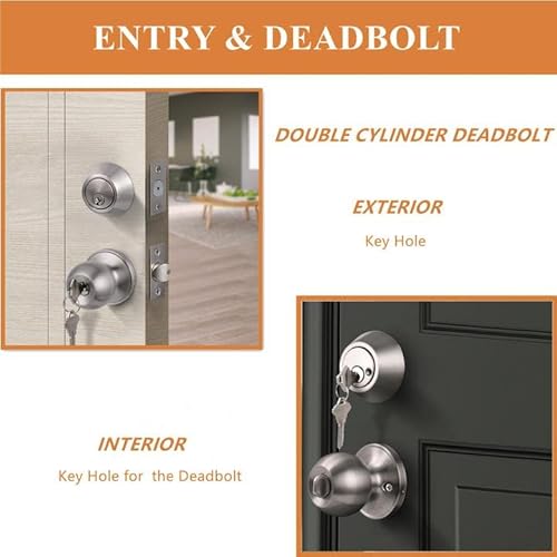 Probrico 10 Pack-Contractor Pack Door Knob With Double Cylinder Deadbolts Combo Pack, Keyed Alike Entry Door Knobs Handleset Lockset Leverset Exterior And Interior, Drop/Wave Shape #TOP4