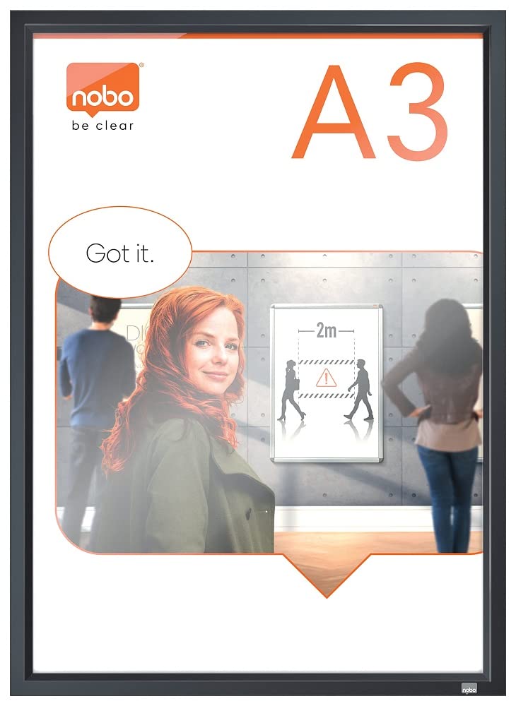 Nobo A3 Poster Frame With Black Clip Frame, Wall Mountable Sign Holder, Through Corner Fixing, Mitred Corners, Impression Pro, Black, 1915581