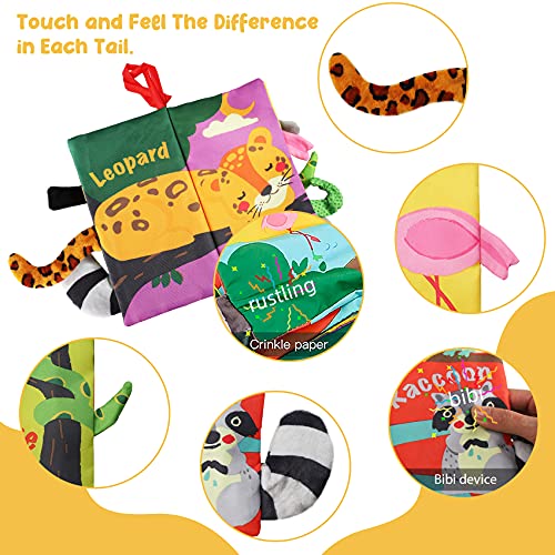 Beiens Baby Books Toys, Touch And Feel Crinkle Cloth Books For Babies, Infants & Toddler, Early Development Interactive Car & Stroller Soft Toys For Boys & Girls (Rainforest Tails-1 Book) #TOP2