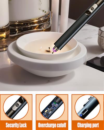 YOUTUOY 5 in1 Candle Accessory Set with Rechargeable Candle Lighter, Candle Wick Trimmer, Candle Wick Snuffer, Candle Wick Dipper, Storage Tray Plate, Candle Care Kit (Matte Black) - Image 4