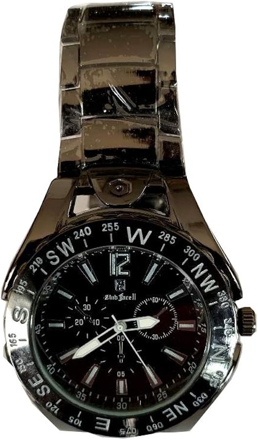 Amazon | 腕時計 メンズ ブラックメタルバンド クロノグラフ調