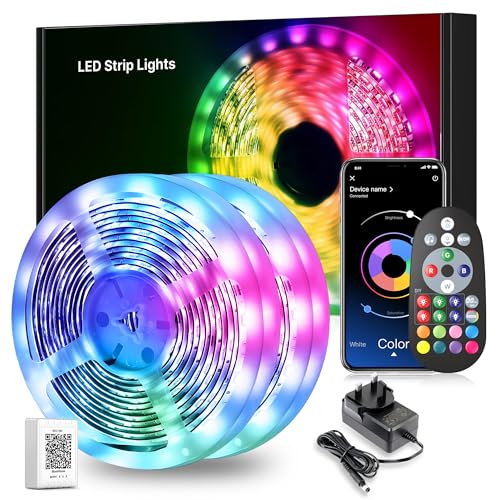Mexllex LED Strip Lights 30M, Music Sync Color Changing RGB LED Strip with Remote, Sensitive Built-in Mic, App Controlled LED Lights, RGB LED Light Strip(APP+Remote+Mic)
