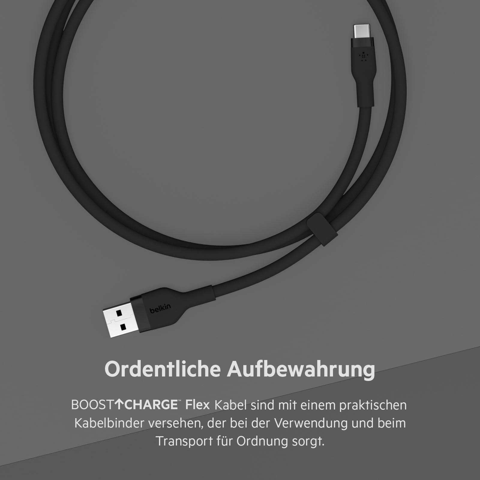 Belkin BoostCharge Flex Silikon-USB-C-/USB-C-Ladekabel, USB-IF-zertifiziertes USB C Kabel für iPhone 16, iPhone 15, Samsung Galaxy S24, S24 Ultra, Note, Google Pixel, iPad Pro, 3 m – Schwarz