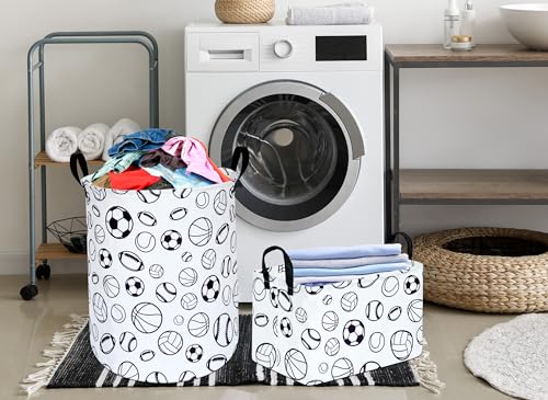 Image of Kids Laundry Hamper Clothes Gift Basket Storage Laundry Baskets Organizer Bin with Handles for Nursery Room (Sports ball)