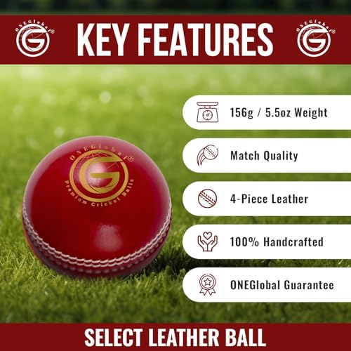 ONEGlobal Select Leather Cricket Ball | 100% Handcrafted, 156g - 5.5oz, 4-Piece Construction | Ideal for T20, Net Practice, Training etc. - Image 5