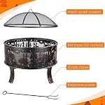 Feuerschalen, Feuerschale mit Funkenschutz, Feuerschale Garten Ø71x65cm, inkl. Poker & Kohlerost, Feuerkorb Retro-Look, Feuerstelle für Garten Camping Strand - Exquisites Elchmuster – Bild 3