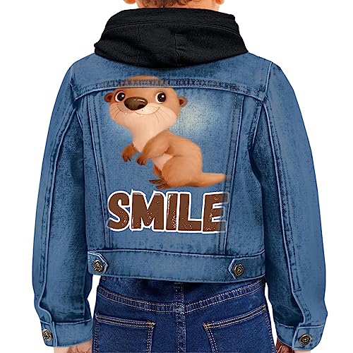 Smile Toddler Hooded Denim Jacket - Animal Art Jean Jacket - Cartoon Denim Jacket for Kids