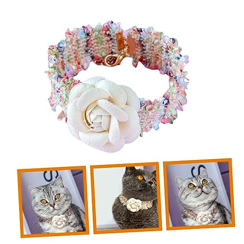 Collar de gatito con flores de lana suave antirozaduras para mascotas pequeñas 8
