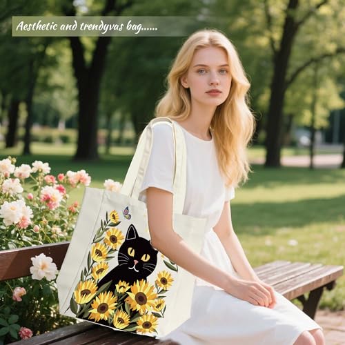 Bolso tote estético de lona SUNWISHA — bolso reutilizable espacioso para hombro, para mujeres, ideal para compras, trabajo, gimnasio y viajes miniatura 3