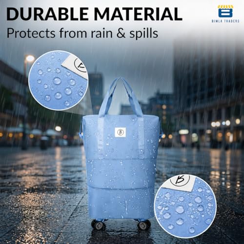 Image of Btag Travel Duffle Bag with Wheels | Convertible Handbag, Trolley & Shoulder Luggage for Clothes | Space-Saving Foldable Travel Companion | Expandable & Waterproof Traveling Bag for Unisex (Ice Blue)