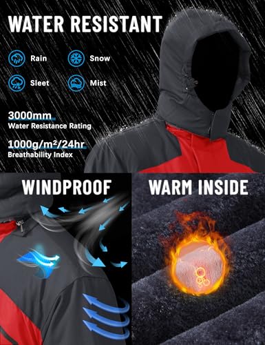 Image of TACVASEN Men's Winter Skiing Jackets Water Resistant Fleece Coats Insulated Thermal Snowboard Jacket Parka Raincoat with Hood