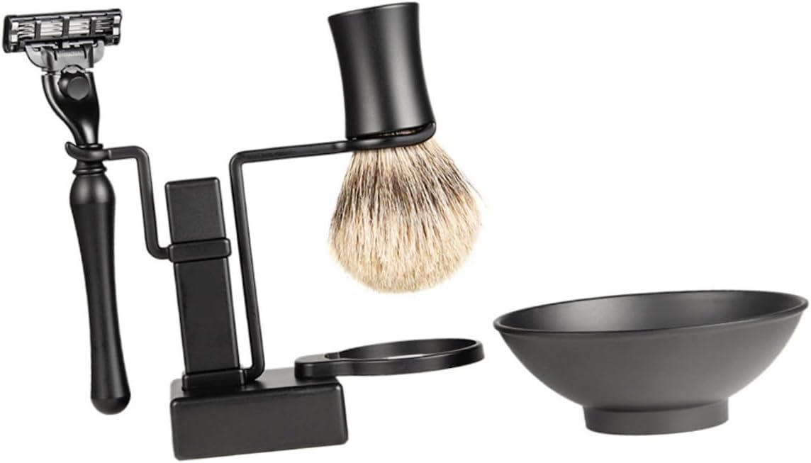 2pcs Men Shaving Set Metal Razor Stand Brush Holder Shaving Bowl Cup Beard Grooming Shower Wall Mount