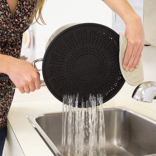 11.5" Silicone Splatter Screen - Pan Cover With Folding Handle, High Heat Resistant Oil Splash Guard - Heat Insulation Cooling Mat, Strainer, Drain Board For Frying Pan（Black） #TOP5